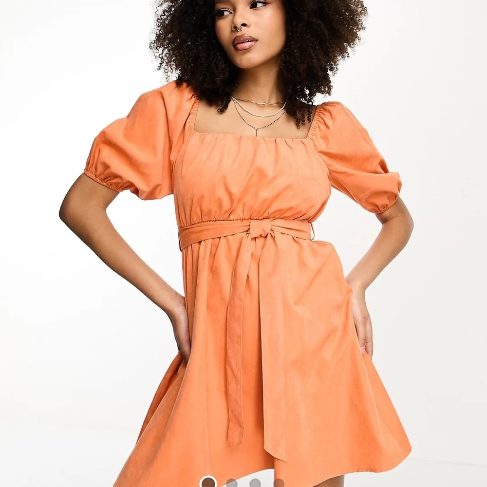 NWT LOLA MAY Orange Puff Sleeve Dress